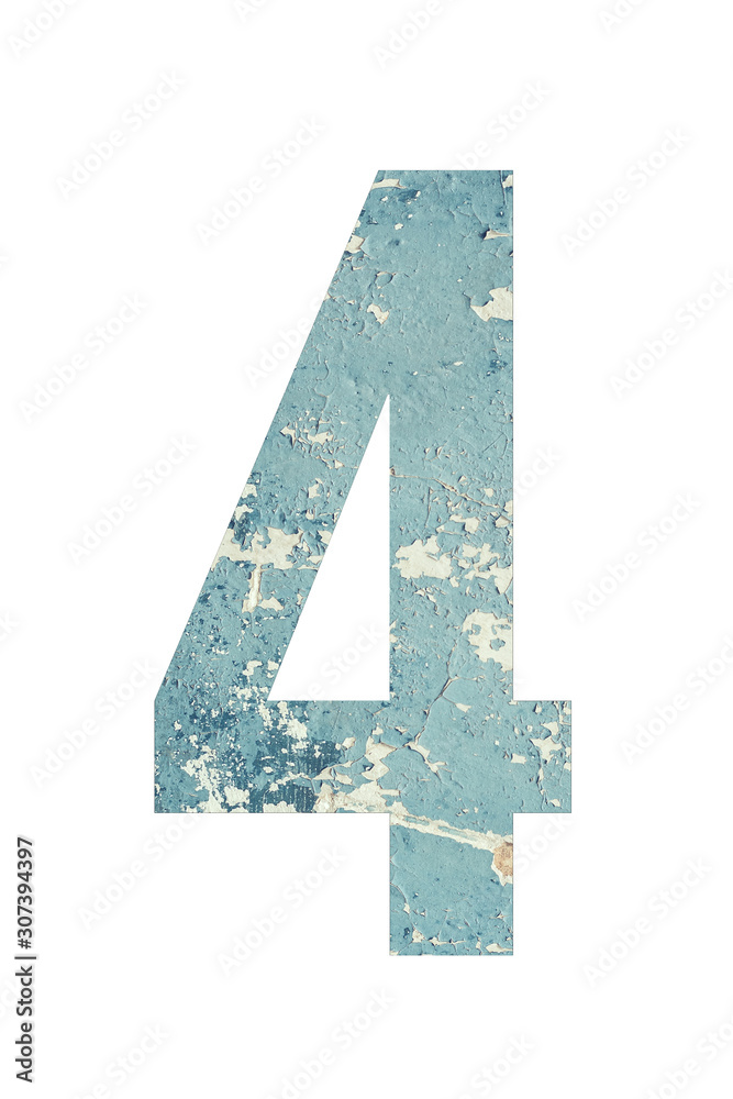 Number 4 on textured background of blue color in rural style Number 4 on textured background of blue color in rural style