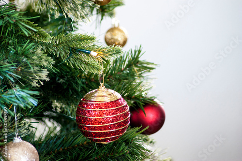 Christmas tree decoration red ornaments