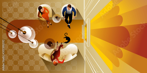 interior design top view. Vector mockup for a layout landing page or design advertising banner.