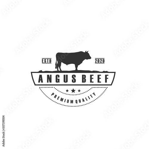 Retro Vintage Cattle / Angus / Beef Emblem Label logo design vector