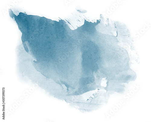 Abstract watercolor background hand-drawn on paper. Volumetric smoke elements. Blue color. For design, web, card, text, decoration, surfaces.