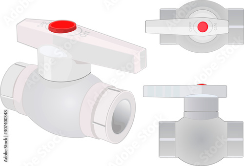 Polypropylene ball valve in three projections.