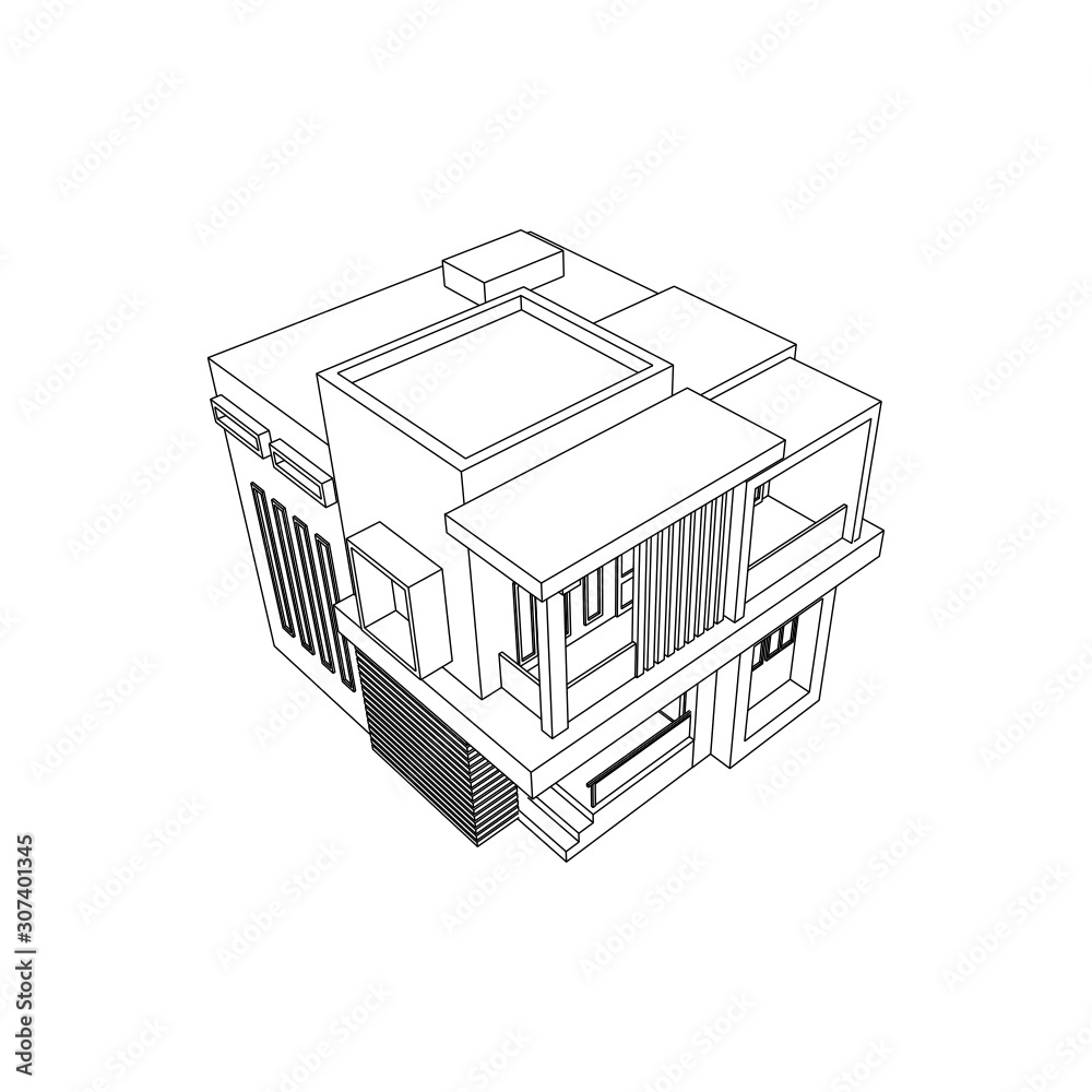 Modern House Building Line Art Isolated Vector Images Modern House Building Line Art Isolated Vector Images