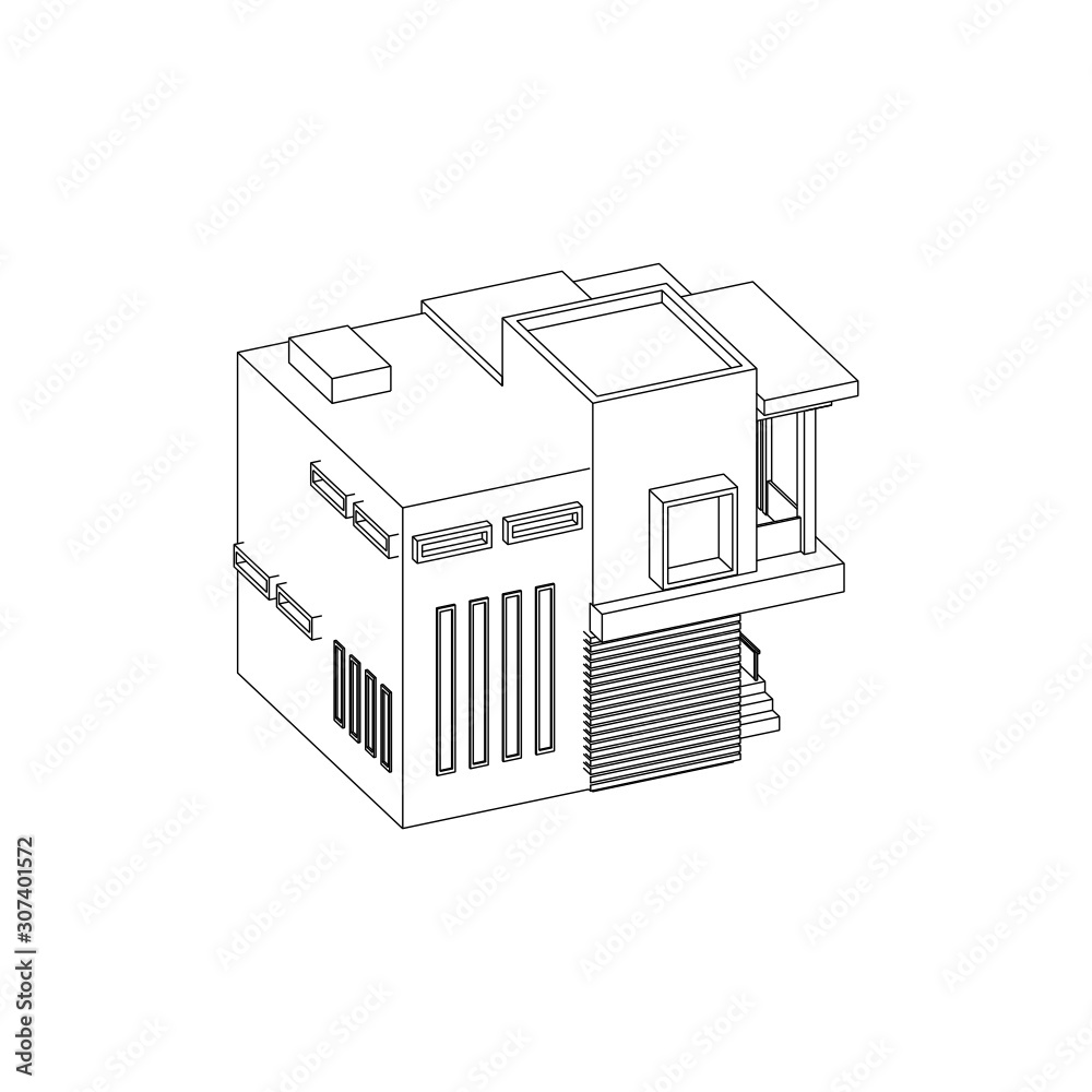 Modern House Building Line Art Isolated Vector Images Modern House Building Line Art Isolated Vector Images