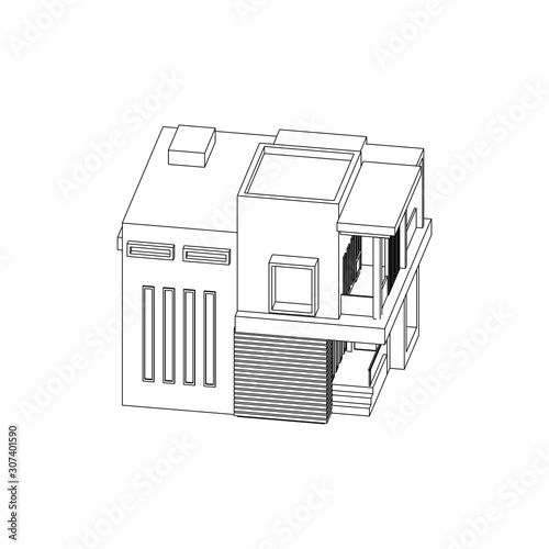Modern House Building Line Art Isolated Vector Images