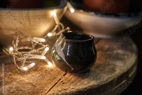 fairy lights with ceramic cup