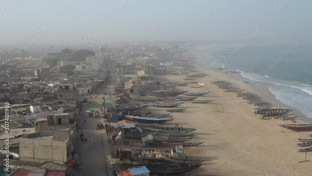 Kayar View Aerial view of fishing village, pirogues fishing boats in Kayar ...