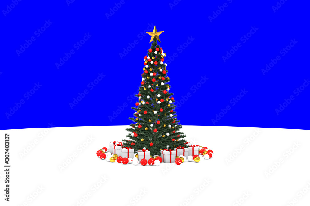 Christmas Tree isolated on blue background. 3d render Christmas Tree isolated on blue background. 3d render