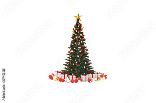 Christmas Tree isolated on white background. 3d render