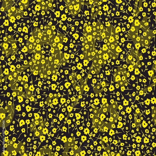 Yellow seamless flowers isolated on black background. - Vector