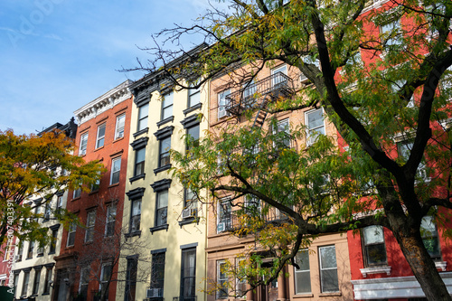 Row of Colorful Old Brick Buildings in the East Village of New York City