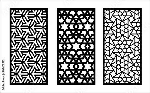 Lazer islamic pattern. Set of decorative vector panels for lazer cutting. Template for interior partition in islamic style. Ratio 1:2