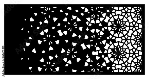 Arabic cnc laser pattern. Decorative vector panel for cnc cutting. Arabic template for interior partition in arabesque style. Ratio 1:2