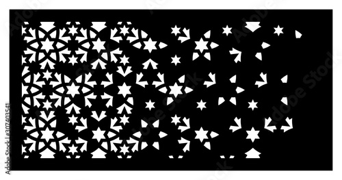 Decorative vector panel for laser cutting. Arabesque laser pattern. Islamic template for interior panel in arabesque style. Ratio 1:2