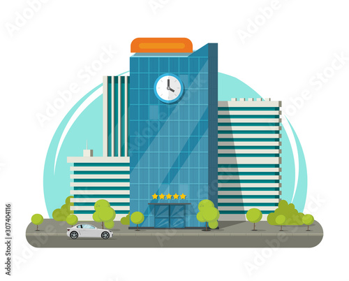 University or college building vector illustration, flat cartoon modern office skyscraper construction on city street