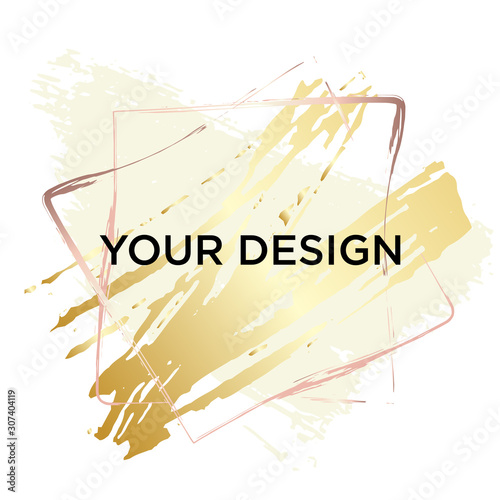 Vector illustration with square creative New Year and Christmas frames or Valentine´s day. Creative art frames created using grunge stains of gold and pink gold. To style your text, copy space