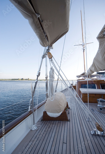 Deck of a classic sailing yacht © A