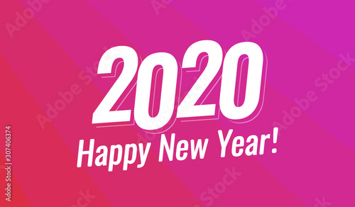 Happy New Year 2020 Greeting Card, Vector Christmas holiday layout for card, invitation, sale offer or calendar in pink modern style.