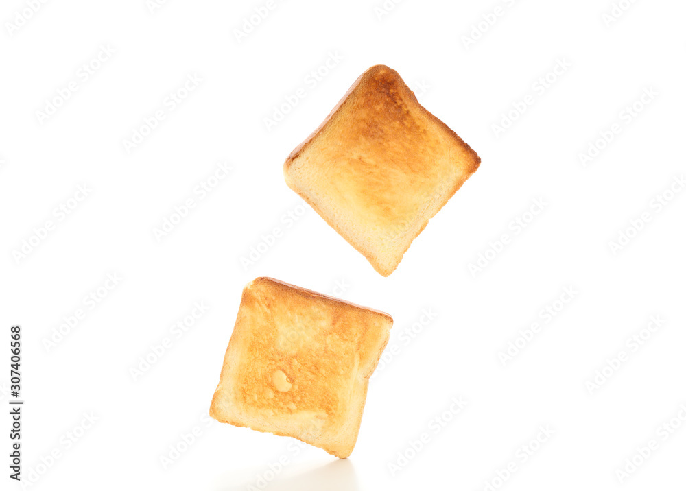 Tasty bread toasts isolated on white background