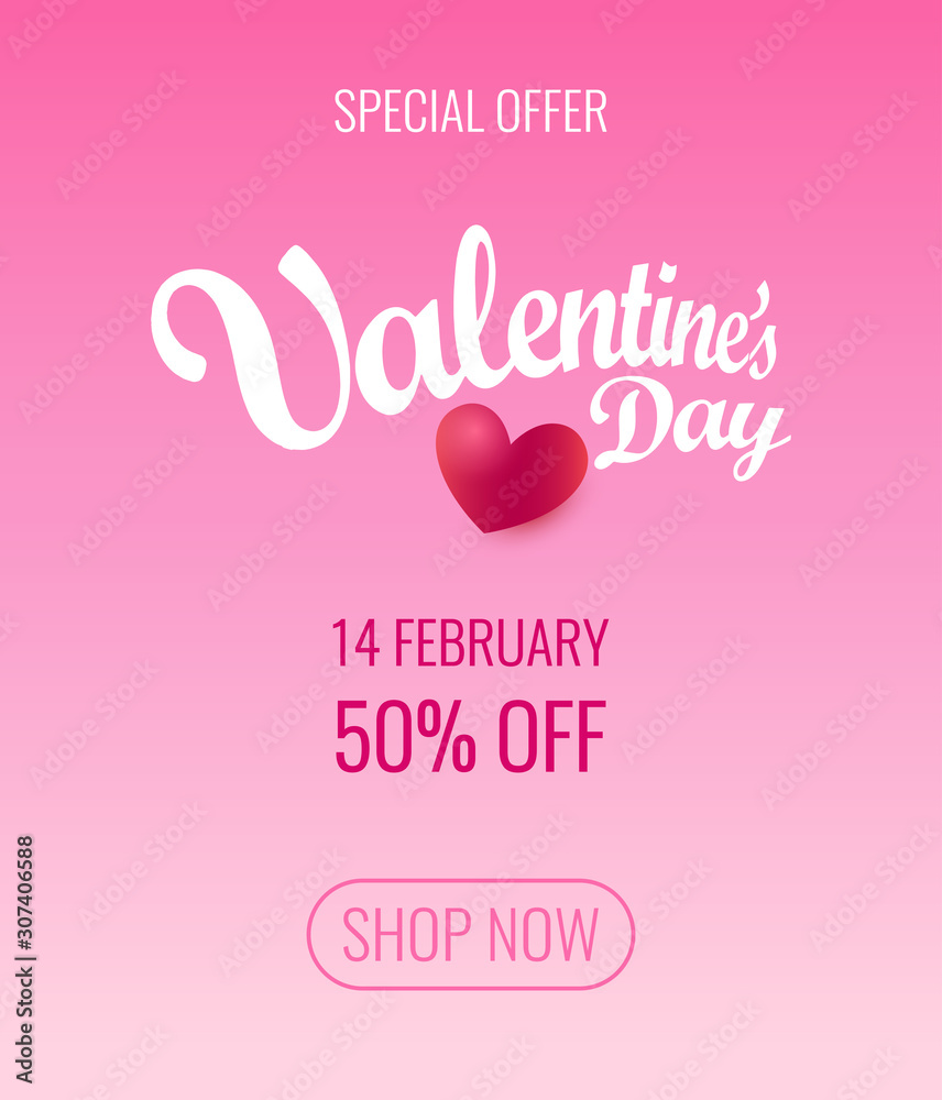 Valentines Day Special offer flyer layout vector design. Blank of pink poster or Placard, Web Design with information about Sale at 14 February - Invitation coupon.