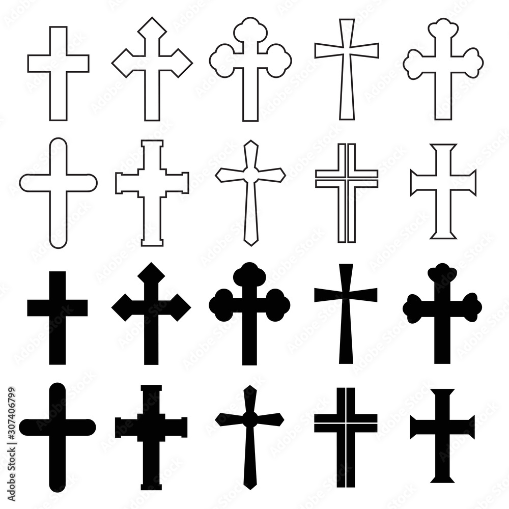 Set of cross many design icon on white, stock vector illustration