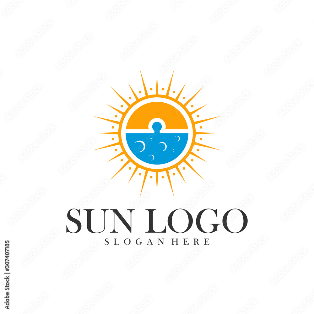 Fototapeta premium Sun with water logo design vector template, Icon symbol, Illustration