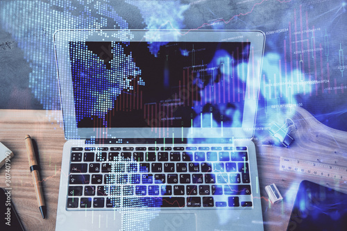 Wallpaper Mural Double exposure of forex graph and work space with computer. Concept of international online trading. Torontodigital.ca