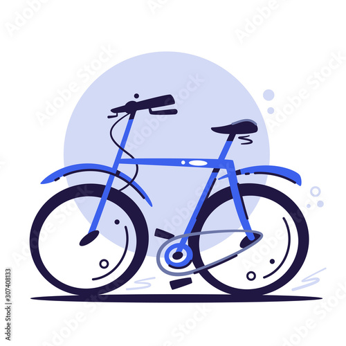 Eco transport concept. Blue bike. Riding bike. Cartoon flat vector illustration