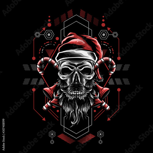 Santa Claus skull with geometry background.skull with santa hat, TSHIRT DESIGN.. FILE #:  216181036  Preview Crop  Find Similar Collection of christmas hipster skulls