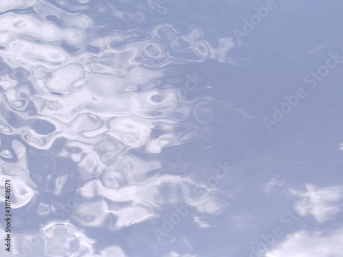 dribble wavy metal surface with a refracted reflection of the sky and clouds. 3d render backgound template