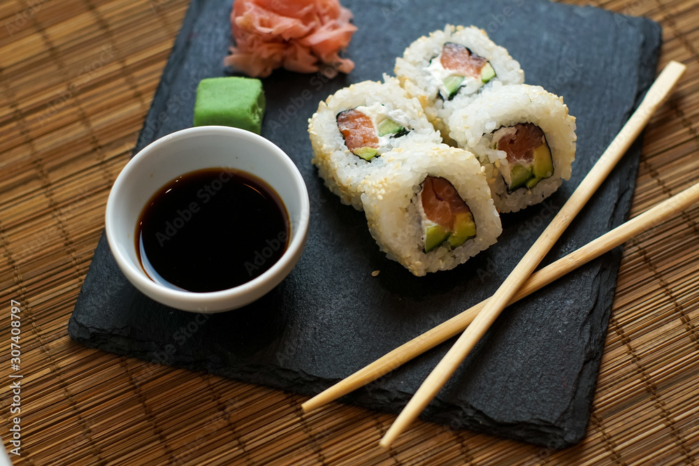Sushi on a restaurant table Sushi on a restaurant table