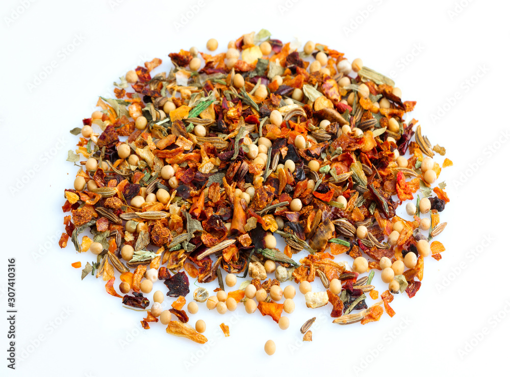 Dry spices, seasoning close-up on white. Dry spices, seasoning close-up on white.