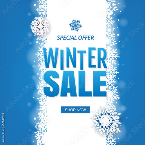 Sale Blue Winter Banner With White Snowflakes