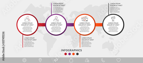 Vector 3D template circle infographics. Business concept with 4 options and parts. Four steps for content, flowchart, timeline, levels