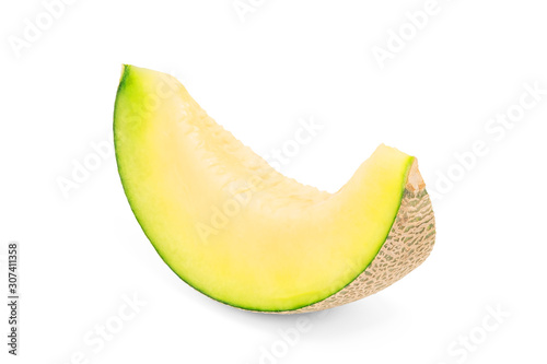 Japanese melon cut slice isolated on white background with clipping path