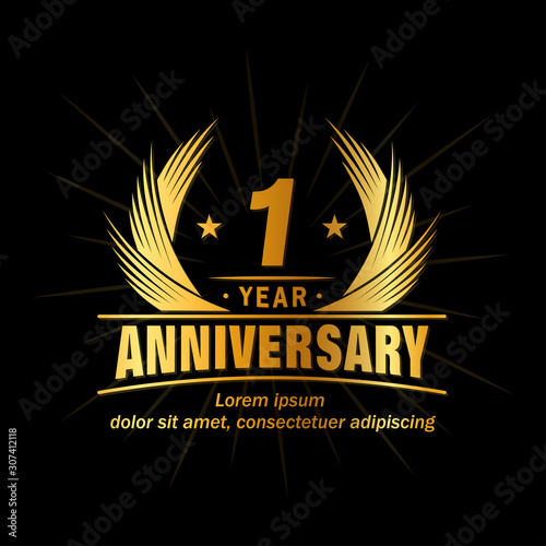 1 year logo design template. Anniversary vector and illustration template. 