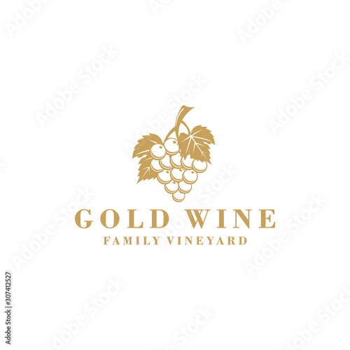 Gold wine logo design inspiration for winery. grape logo design 