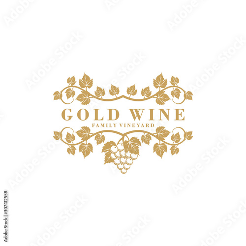 Gold wine logo design inspiration for winery. grape logo design 