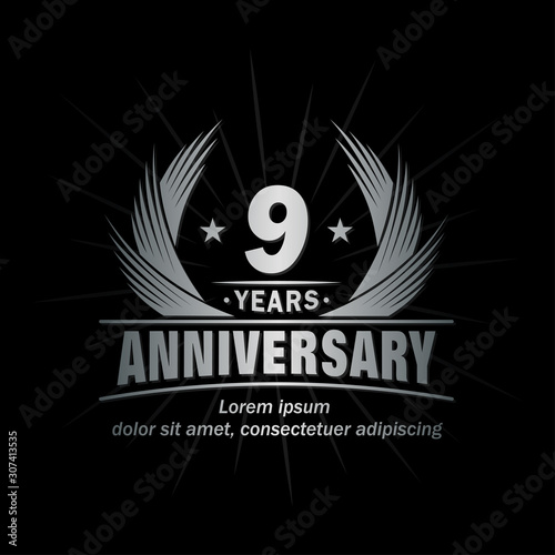 9 years logo design template. Anniversary vector and illustration template. 