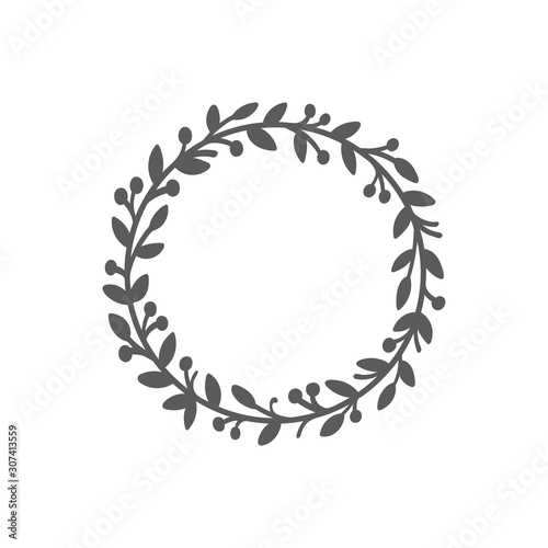 Christmas wreath. Laurel wreath. Hand drawn vector round frame for invitations, postcards, posters and more. Vector illustration