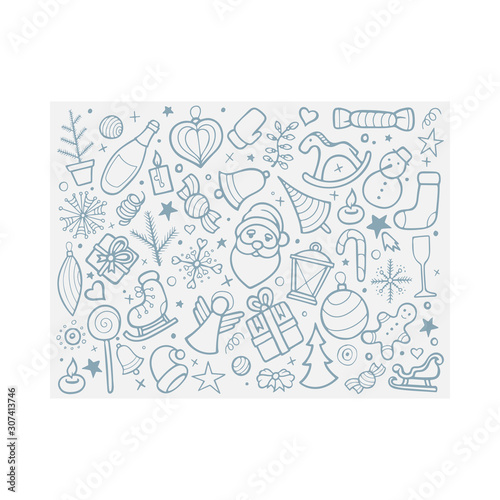 Christmas doodle icons set. Christmas and New Year holidays hand drawn symbols and signs. Part of set.
