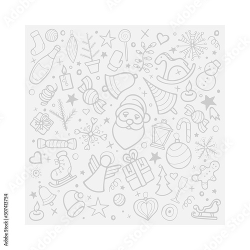 Christmas doodle background. Christmas and New Year holidays hand drawn symbols and signs pattern. Part of set.