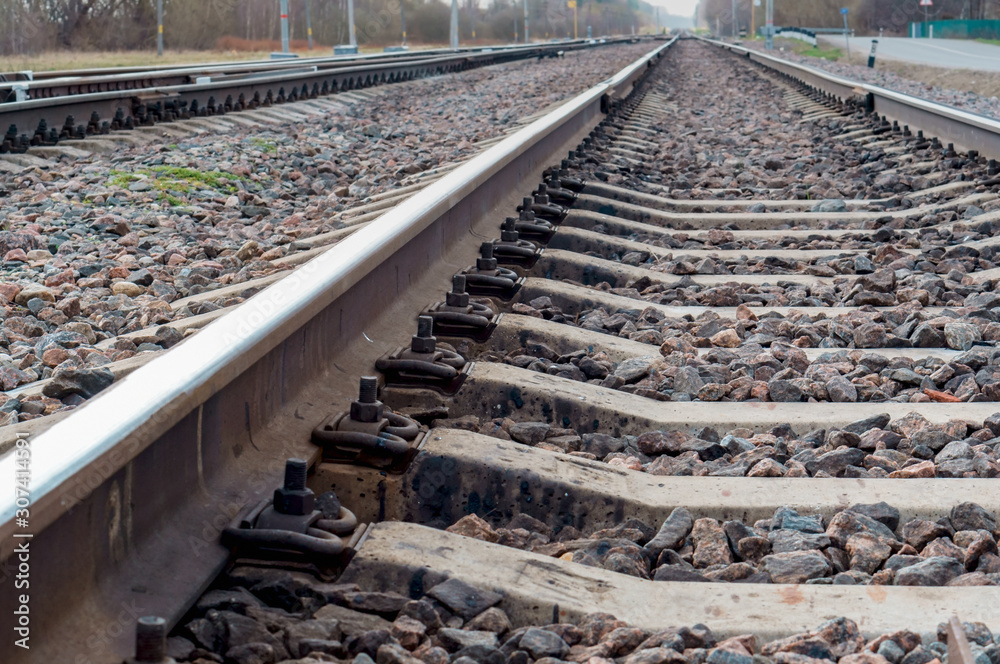 Railroad tracks. Branches of rails. Railway station. Different directions of railroad tracks Railroad tracks. Branches of rails. Railway station. Different directions of railroad tracks