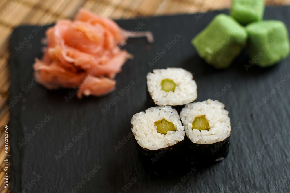 Sushi on a restaurant table Sushi on a restaurant table