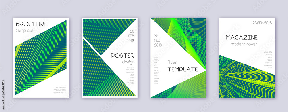 Triangle brochure design template set. Green abstr Triangle brochure design template set. Green abstr