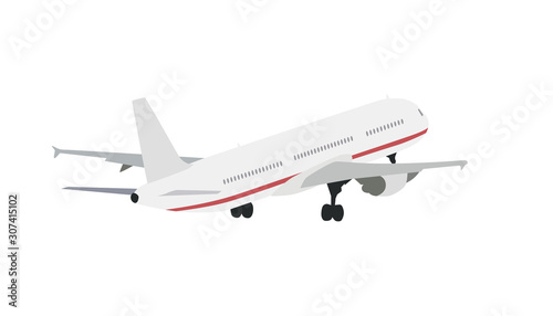 Plane takes off, isolated vector illustration, flat design airplane drawing