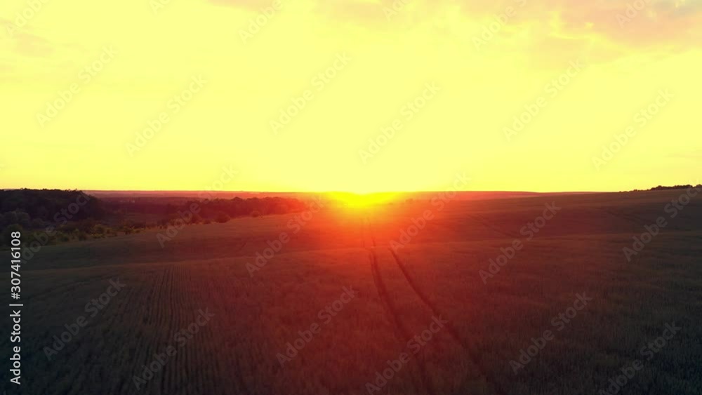Panoramic view of dawn sun in field, view from above Panoramic view of dawn sun in field, view from above