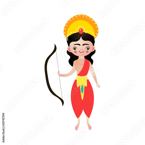 Standing indian hindu god holding bow in hand vector illustration photo