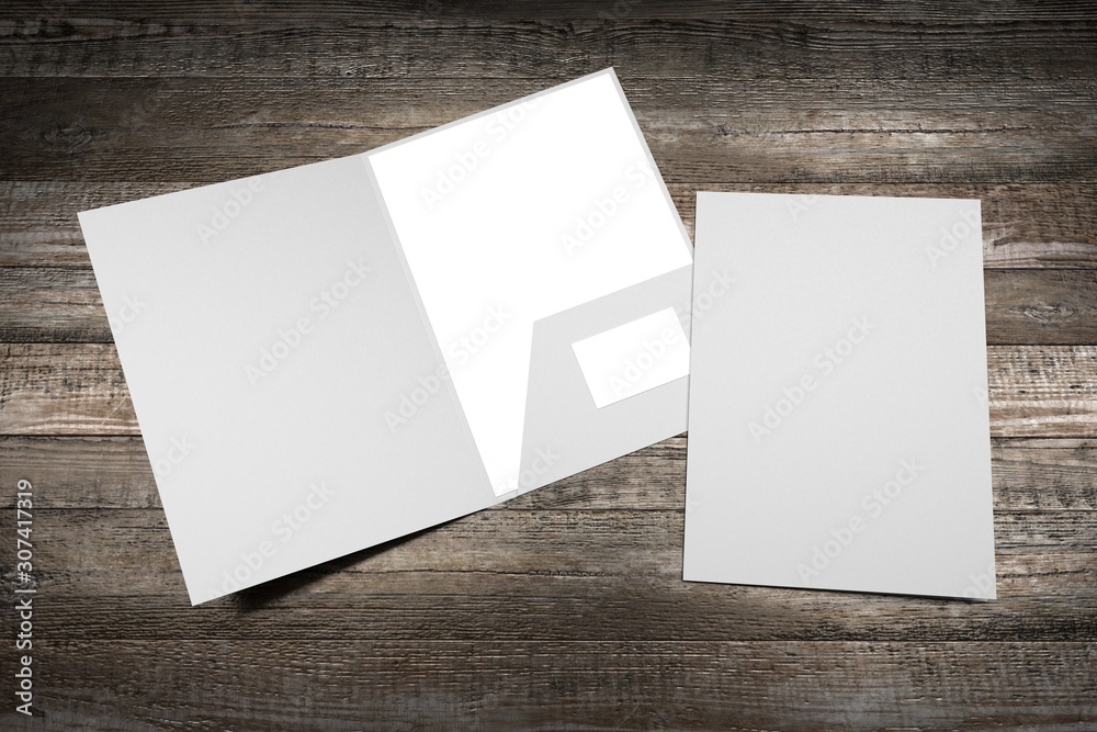 File folder mockup - front cover and opened - 3D rendering File folder mockup - front cover and opened - 3D rendering