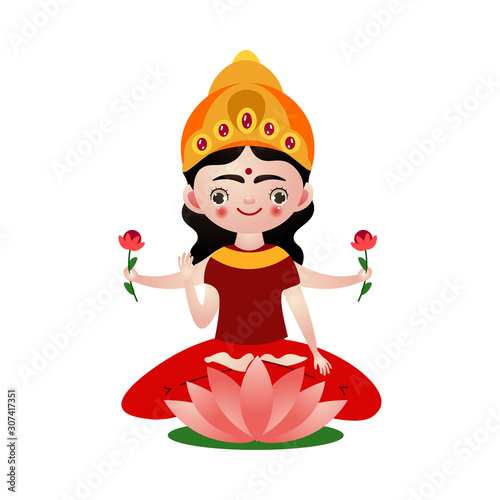 Hindu god sitting holding flowers in many hands vector illustration
